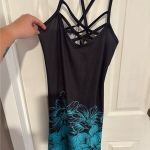 Black Dress with Teal Floral Design size S